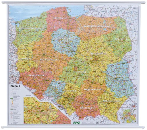 POLSKA 2024 MAPA ŚCIENNA ADMINISTRACYJNA I DROGOWA + TABLICE REJESTRACYJNE