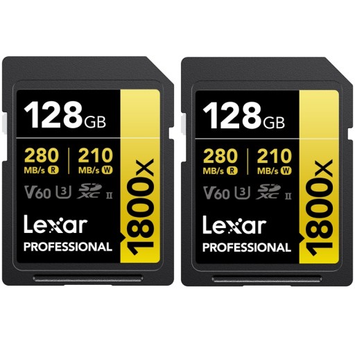 2x Lexar Gold SDXC Professional 128GB 280MB UHS-II U3 1800x V60 zestaw kart