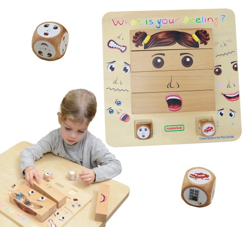 MASTERKIDZ DREWNIANA UKŁADANKA TABLICA DREWNIANA EMOCJE GRA KOŚCI