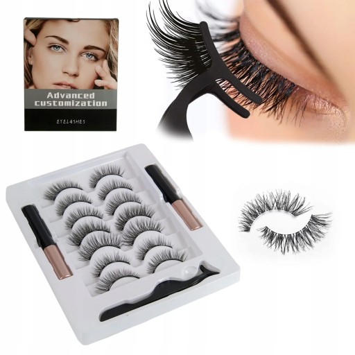 RZĘSY MAGNETYCZNE 7X DŁUGIE + PĘSETA + 2X EYELINER