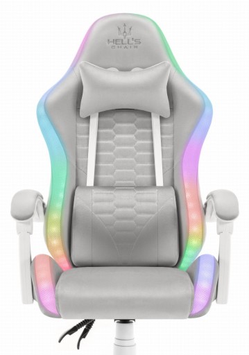 Fotel gamingowy HELL'S CHAIR HC-1000Grey- White-Tkanina LED RGB tkanina