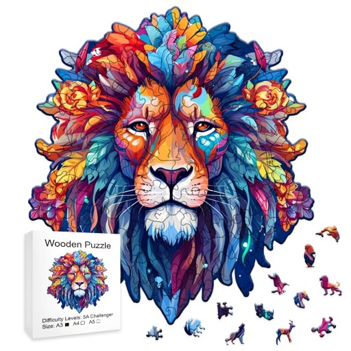 Puzzle Drewniane dla Dzieci Dorosłych Gra Logiczna A5 Lew 70-110 szt