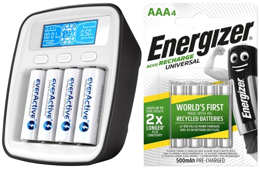 ŁADOWARKA AKUMULATORKÓW BATERII R3 R6 AA AAA MAŁA USB-C +4x ENERGIZER 500