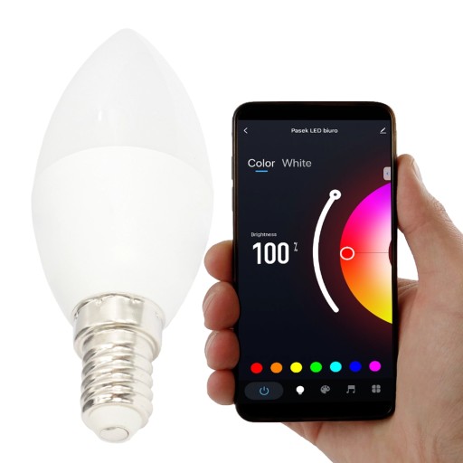 Żarówka LED CANDLE E14 6W RGB CCT 520lm Wifi mały gwint tuya aplikacja