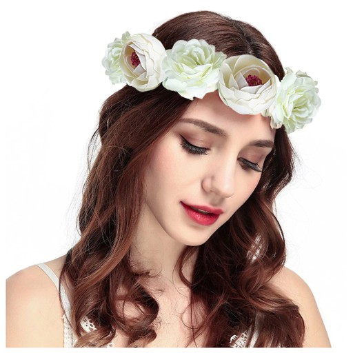 WIANEK na głowę KWIATY opaska białe duże BOHO