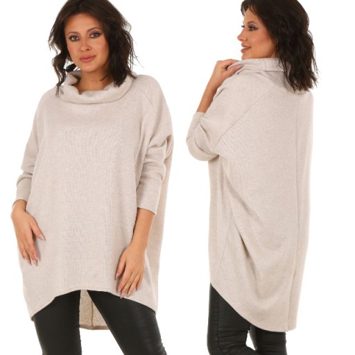 F639 CIEPŁA asymetryczna sweterkowa TUNIKA kimono, golf