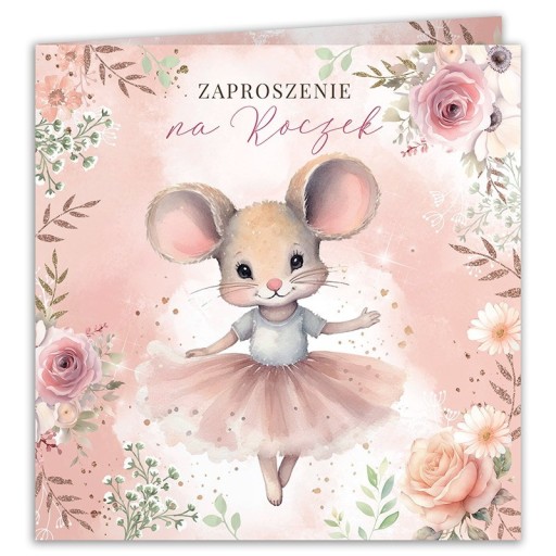 ZAPROSZENIA na Roczek Myszka Ballerina 10szt (+koperty)
