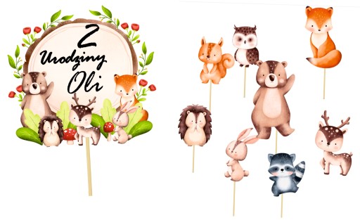 TOPPER TOPER na urodziny imię zwierzątka leśne pikery
