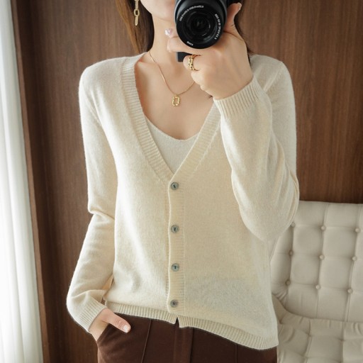 Cashmere cardigan women's pure cashmere V collar