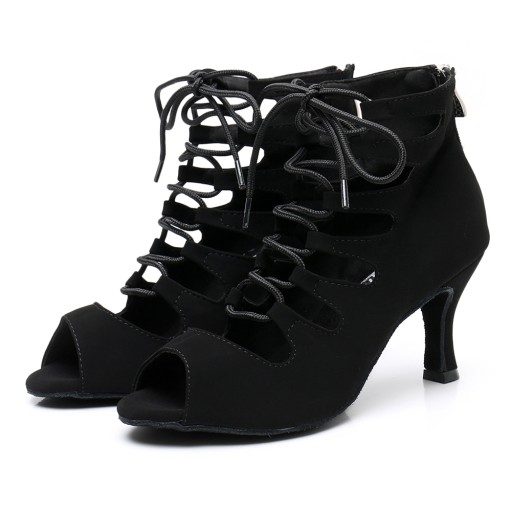 BUTY DO TAŃCA TANECZNE SZNUROWANE CZARNE 7,5cm