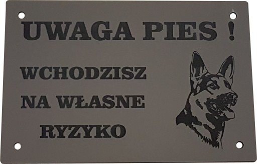 TABLICZKA UWAGA PIES srebrna zewnętrzna grawer