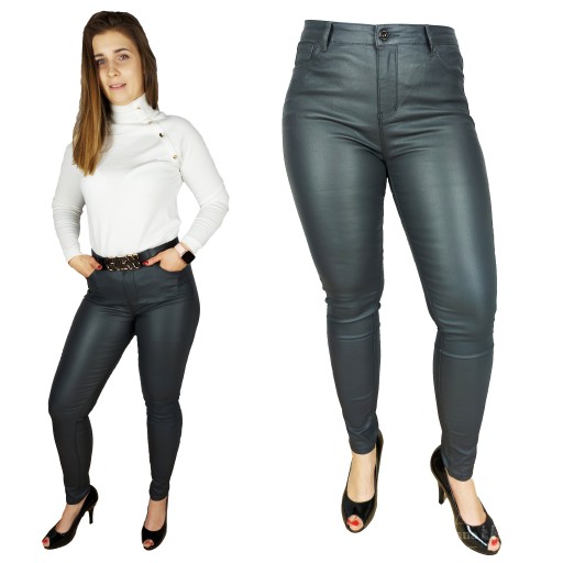 SPODNIE WOSKOWANE GOODIES JEANS SZARY SKÓRA R36