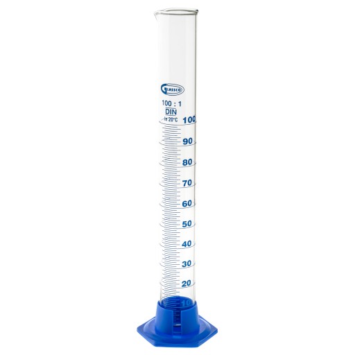 Cylinder miarowy menzurka 100 ml kl. B szklany boro 3.3 stopka plastikowa