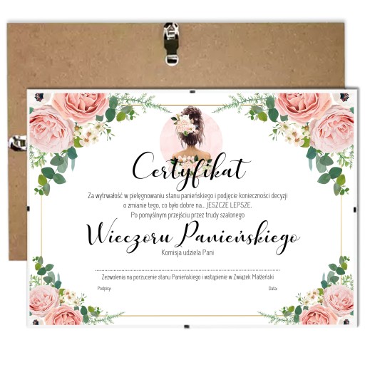 CERTYFIKAT DYPLOM NA WIECZÓR PANIEŃSKI + ANTYRAMA
