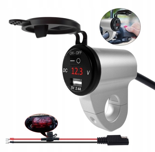 ŁADOWARKA MOTOCYKL 2,4A GNIAZDO WYŁĄCZNIK USB