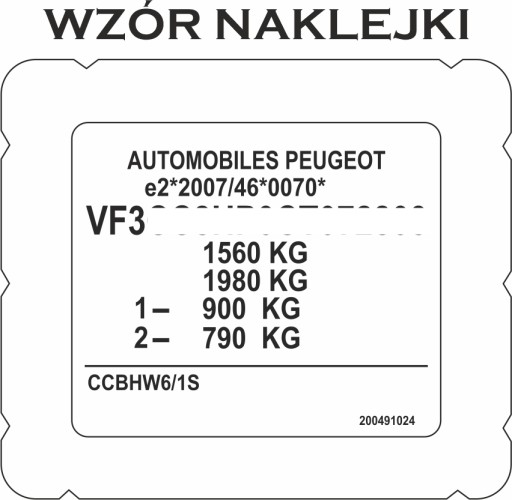 NAKLEJKA TABLICZKA ZNAMIONOWA PEUGEOT ZASTĘPCZA