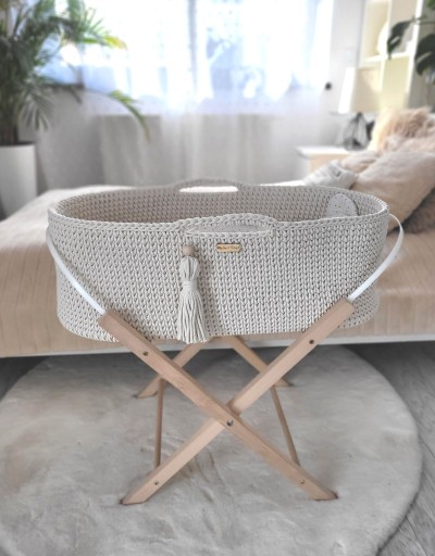 Kosz Mojżesza BOHO Handmade ze stojakiem śmietanka