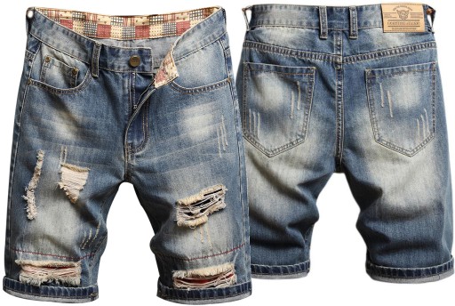SPODENKI MĘSKIE KRÓTKIE JEANSOWE Z DZIURAMI JEANS