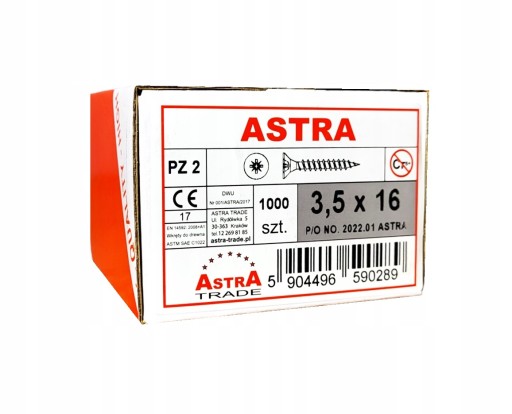 1000 SZTUK ASTRA 3,5x16 WKRĘTY MEBLOWE DO DREWNA