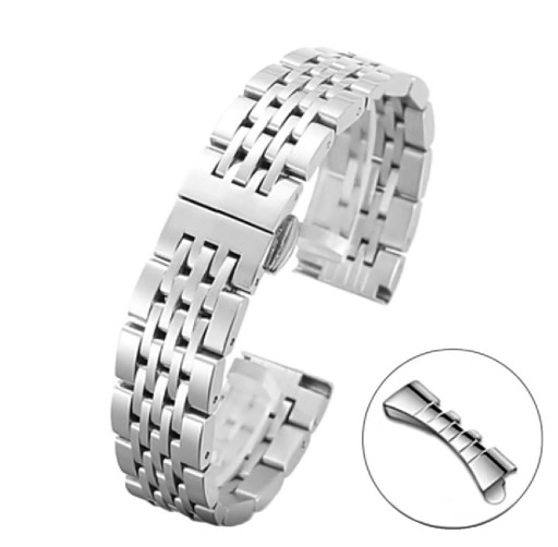 21 mm mm Bransoleta zegarka Srebrna Stal Pełne Ogniwa