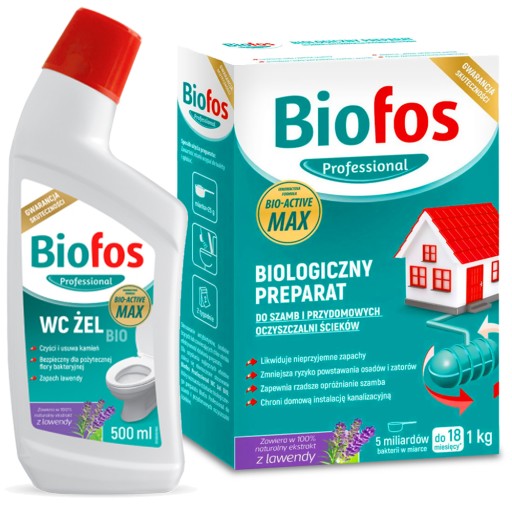 BIOFOS BAKTERIE do SZAMBA PREPARAT do OCZYSZCZALNI LAWENDA 1kg + ŻEL WC