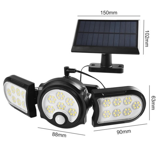 Lampa słoneczna 3-głowica obrotowa ogród świa