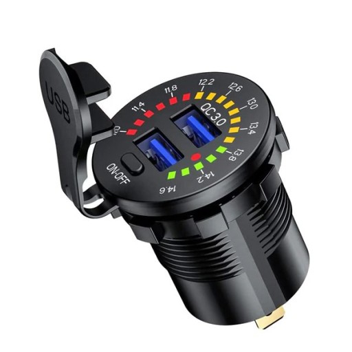 ŁADOWARKA SAMOCHODOWA USB QC 12V 24V MIERNIK WOLTOMIERZ LED DO ZABUDOWY