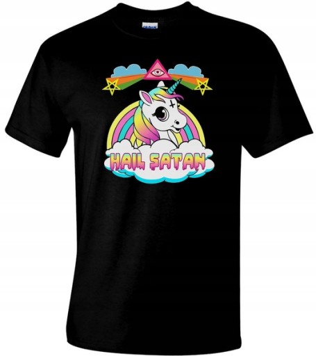 Modna męska koszulka Hail Satan Unicorn,M