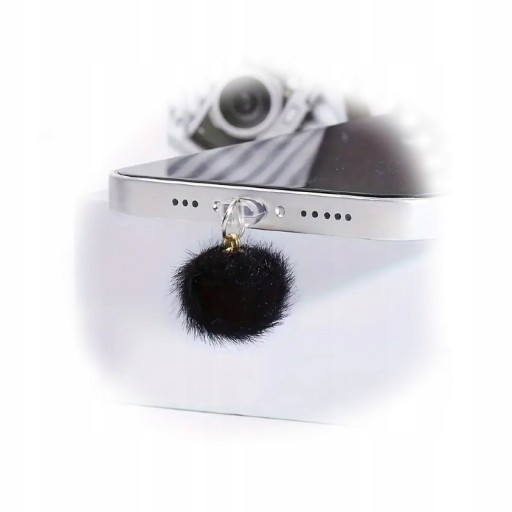ZATYCZKA ZAŚLEPKA ZAWIESZKA PRZECIW KURZOWI DO USB-C TYPE-C CZARNY POMPON