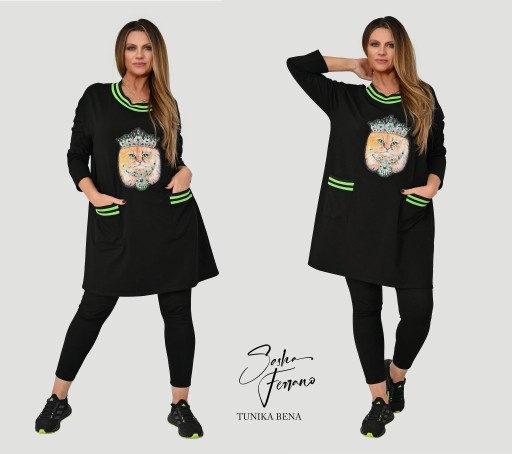 Sasha Ferrano czarna sukienka tunika BENA Plus size UNI 50/52 bawełna kot