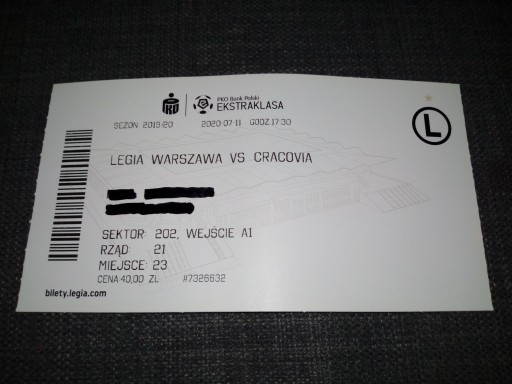 Bilet Legia Warszawa - Cracovia 11.07.2020
