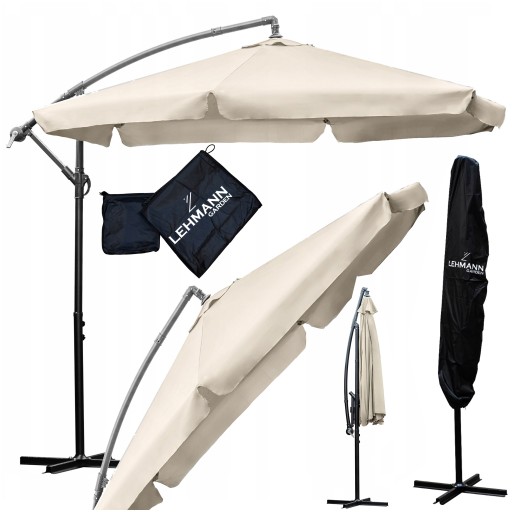 Parasol Składany Regulowany 350 cm Ogrodowy Szary Falbana Duży + Pokrowiec