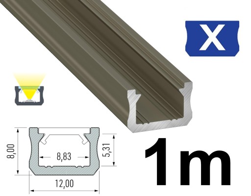 PROFIL DO TAŚM LED WĄSKI 12mm 1M TYPU X INOX