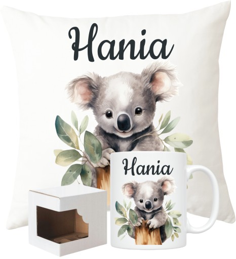 ZESTAW PREZENTOWY KUBEK + PODUSZKA KOALA + TWOJE IMIĘ