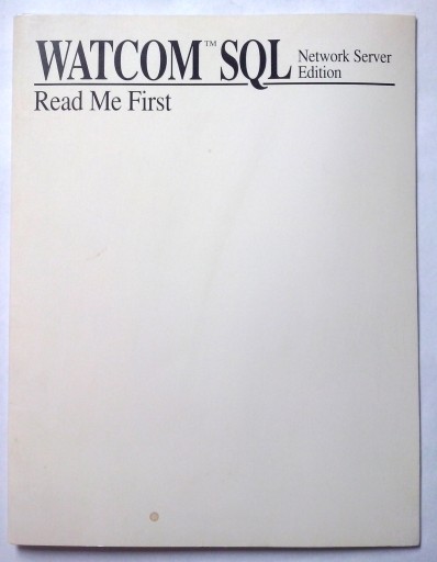 WATCOM SQL Network Server Edition Read Me First