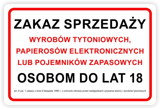 Nalepka informacyjna ZAKAZ sprzedaży PAPIEROSÓW TYTONIOWYCH sanepid 30 cm