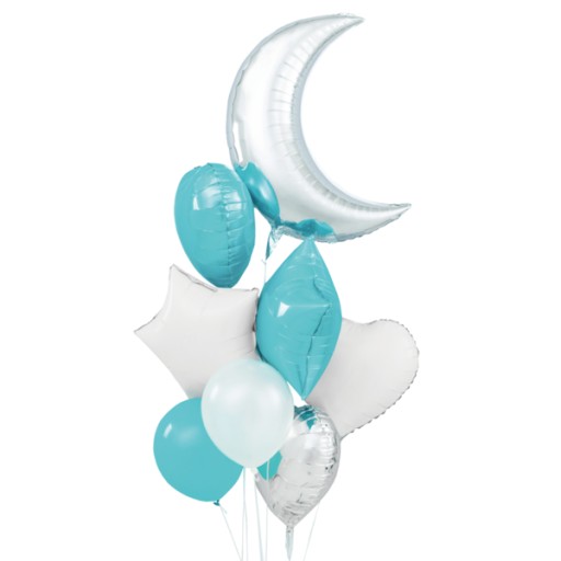 BALONY na URODZINY niebieskie białe księżyc 8szt