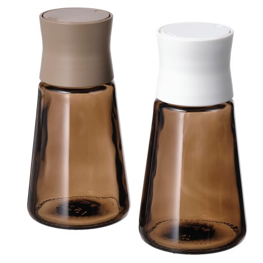 IKEA solniczka/pieprzniczka HALVTOM szkło/brązowy 12cm 2szt