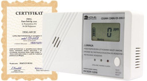 CZUJNIK CZADU / TLENKU WĘGLA nowa norma POLSKI lcd