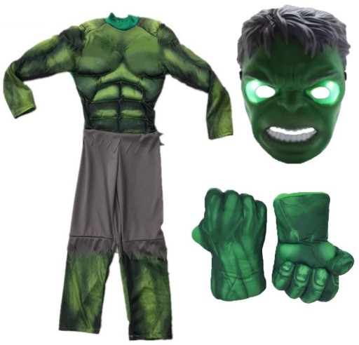 STRÓJ PRZEBRANIE HULK MASKA LED RĘKAWICE