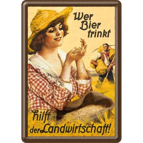 Pocztówka Wer Bier trinkt hilft 14x10 metal 10259