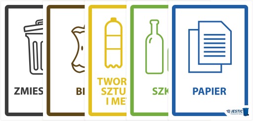 NAKLEJKI NA KOSZ SEGREGACJA ŚMIECI 30CM A4 - 5 SZT