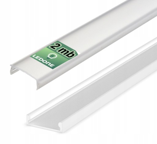 2mb Profil aluminiowy płytki slim nawierzchniowy PŁASKI biały + KLOSZ