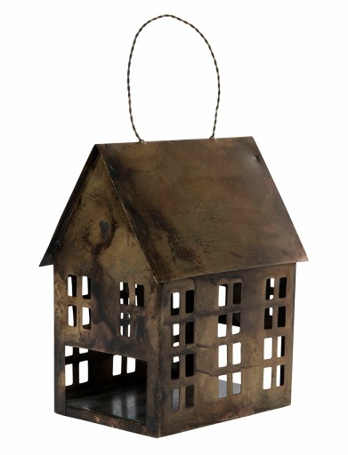 LAMPION NA ŚWIĘTA BOŻEGO NARODZENIA DOMEK metalowy złoty wys. 17cm