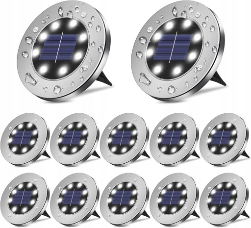 LAMPKI SOLARNE OGRODOWE GRUNTOWE ŚWIECĄCY DYSK x12