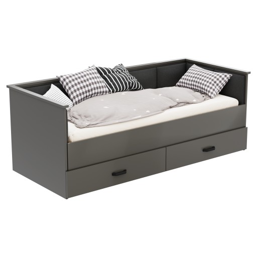 Łóżko tapicerowane rozkładane HELIOS materac szuflady 160x200 szare