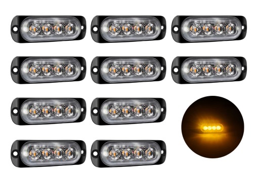 10x LAMPA OSTRZEGAWCZA OBRYSOWA STROBOSKOP 4 LED pomarańczowa 12V 24V