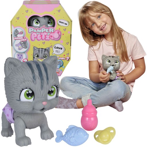 PAMPER PETZ KOTEK INTERAKTYWNY PIJE SIKA PIELUSZKOWY GANG + BUTELKA SMOCZEK