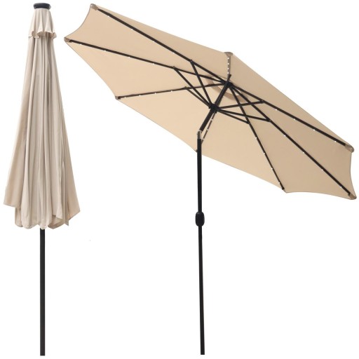 OSŁONA PARASOL OGRODOWY PLAŻOWY ŁAMANY Z KORBĄ OŚWIETLENIEM LED 300CM