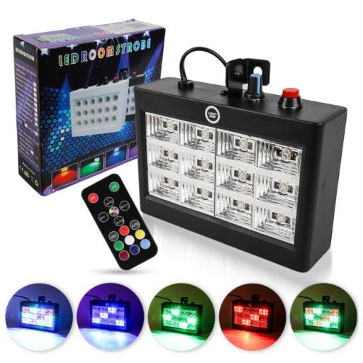 KOLOROFON STROBOSKOP DISCO RGB REFLEKTOR DYSKOTEKOWY 12LED CZUJNIK DŹWIĘKU